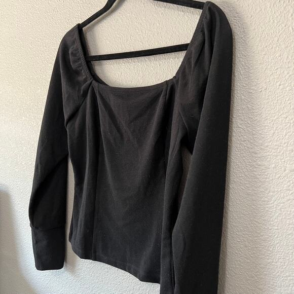 Treasure & Bond Fitted Black Stretch Square Neck Long Sleeve Womens Blouse Med - Picture 4 of 8